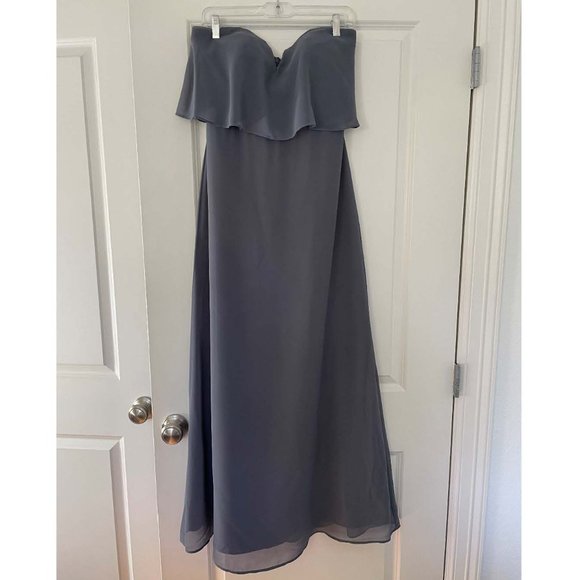 Hayley Paige Occasions Style 5708 Gunmetal Bridesmaids Dress Size 4 - Picture 1 of 11